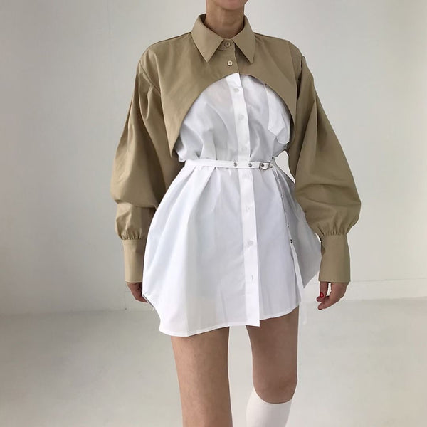 BEIGE DOUBLE LAYER SHIRT